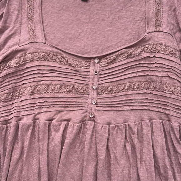 Torrid Cotton Boho Modal Slub Square Neck Rose Taupe Pintuck Babydoll Top, 1X - Picture 6 of 9